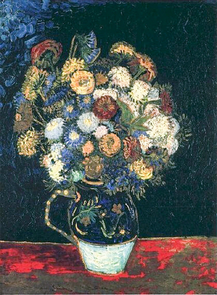 Still Life Vase With Zinnias Van Gogh Oil Painting